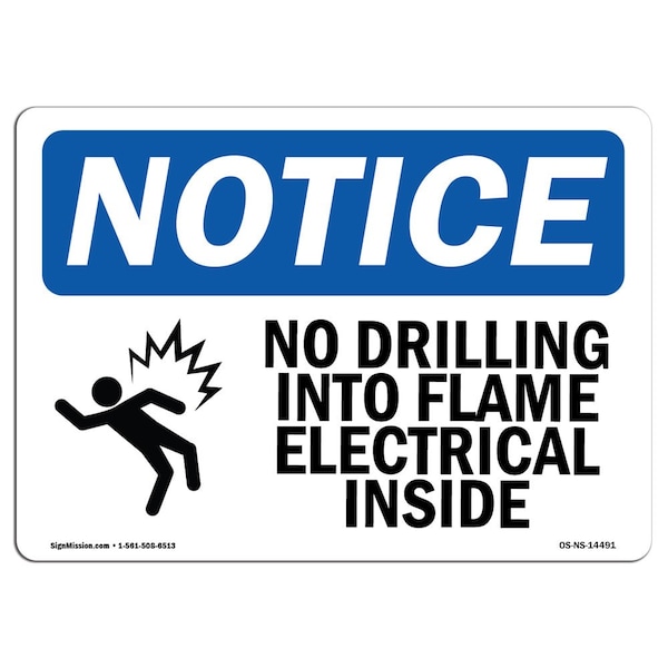 Safety Sign, OSHA Notice, 18" Height, No Drilling Into Frame Electrical Sign With Symbol, Landscape